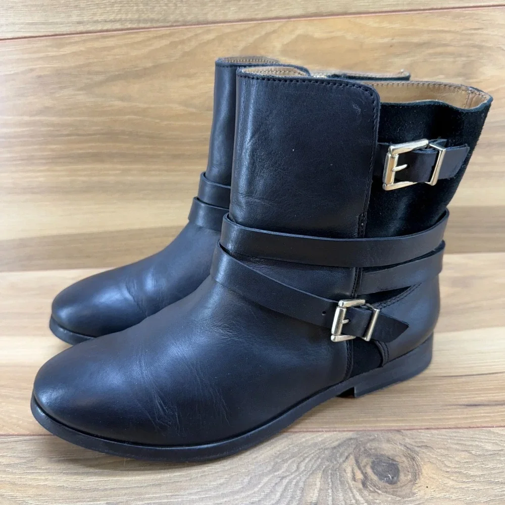 Sezane Womens Ankle Boots 6.5 EU 37 Black‎ Leather Ankle Slip On Equestrian Zip